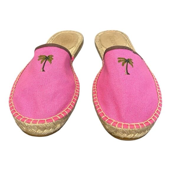 J. Crew Hot Pink Canvas Slip On Mules with Embroidered Palm Trees Sz 8 - Picture 4 of 9